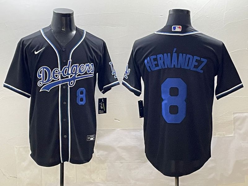 Men 2025 Los Angeles Dodgers #8 Hernandez Black Three generations Fashion Nike MLB Jersey style 9
